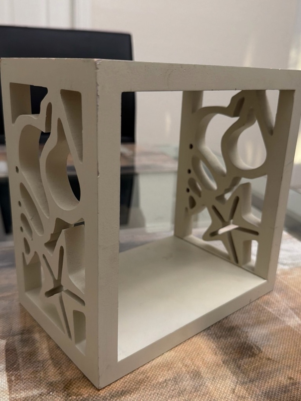 Decorative Cream Wooden Wall Display Shelf - Decorative Cutout Design